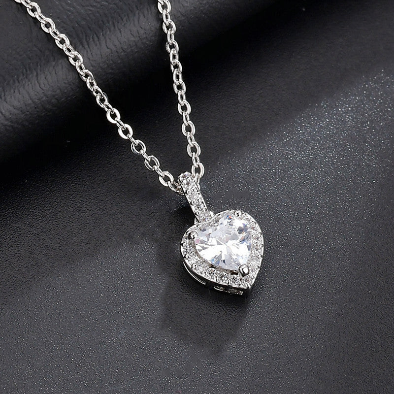 Heart Crystal Pendant Silver Necklace