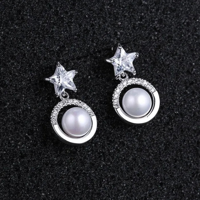 Pearl & Zirconia Star Earrings