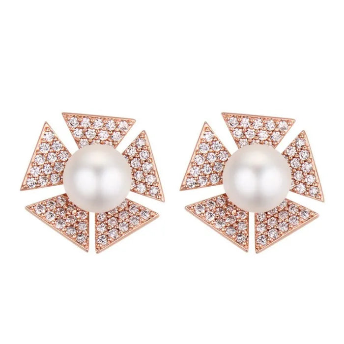 Geometric Petals & Pearl Earrings