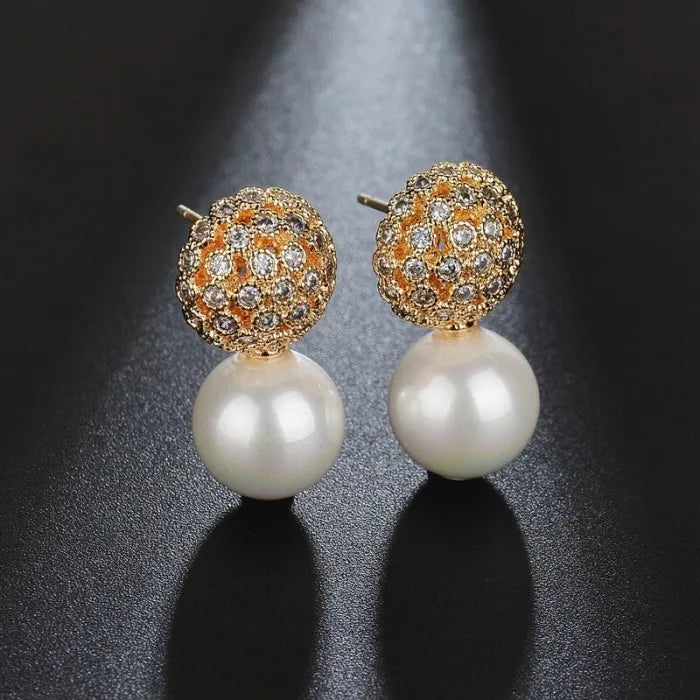 925 Sterling Silver Globe & Pearl Earrings