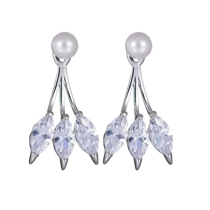Anna Crystal Pearl Silver Pierced Earrings