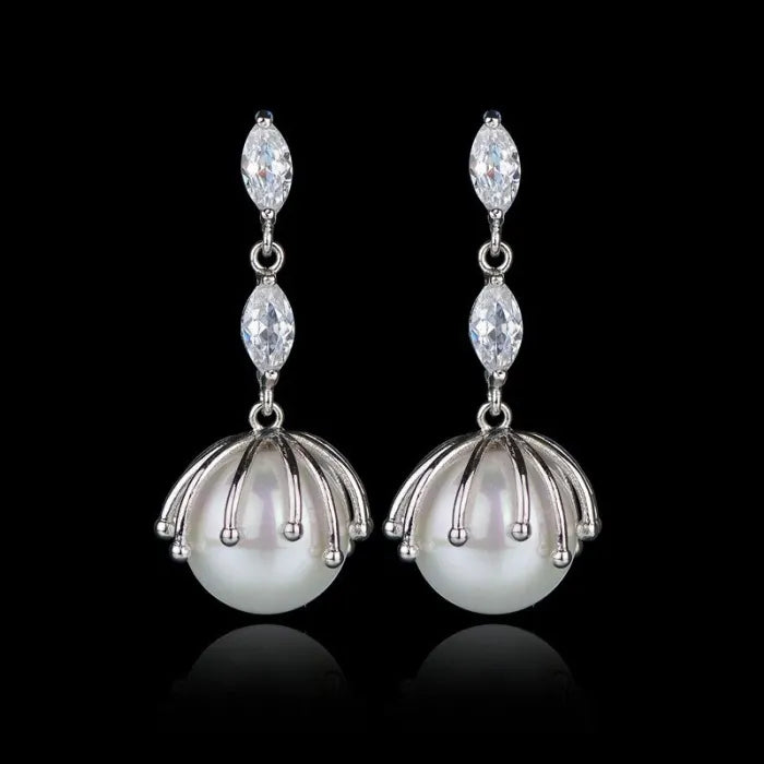 925 Sterling Silver Pearl Pendant Earrings