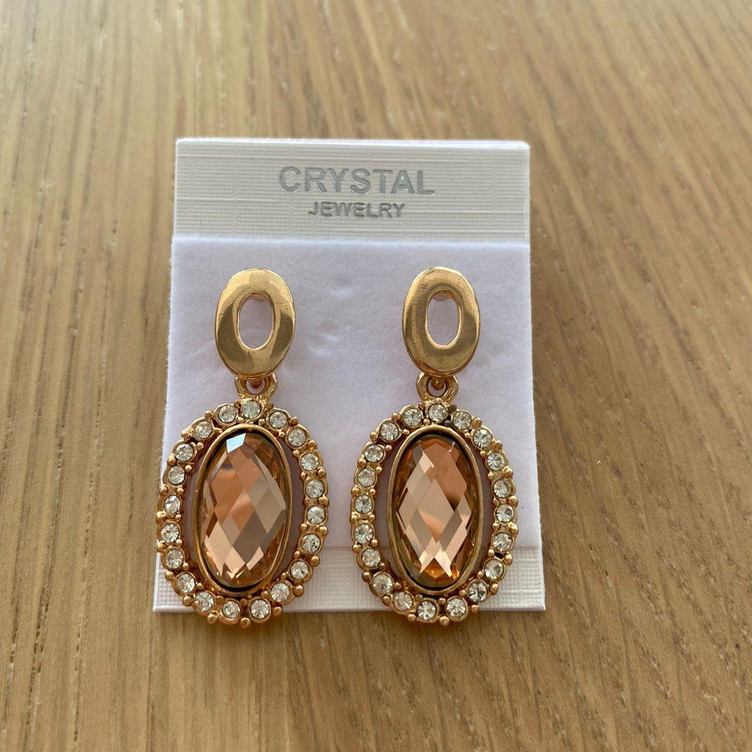 Oval Pink Crystal Earrings