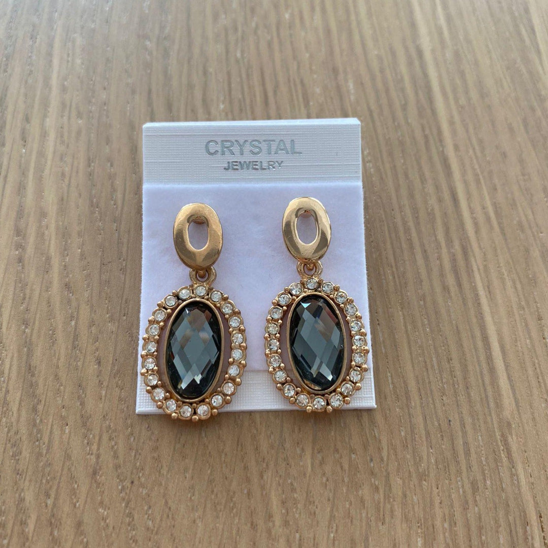 Oval Black Crystal Earrings