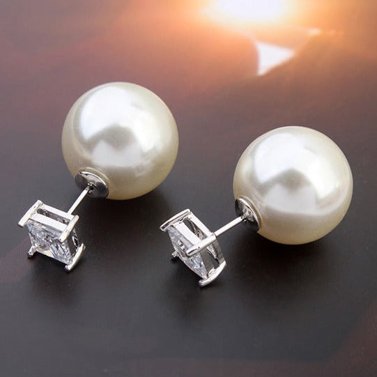 Pearl & Square Zirconia Earrings