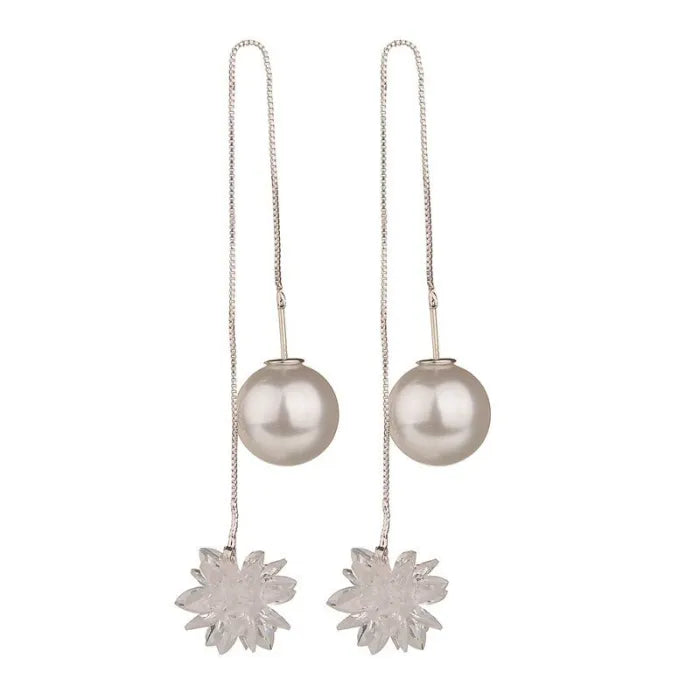 925 Sterling Silver Pearl & Snowflake Long Earrings