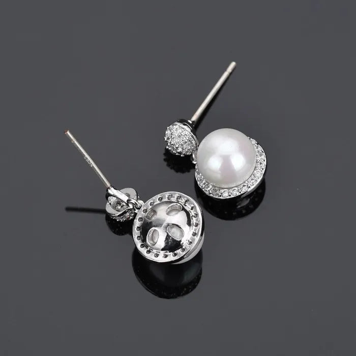 S925 Sterling Silver AAA Zircon & Pearl Earrings