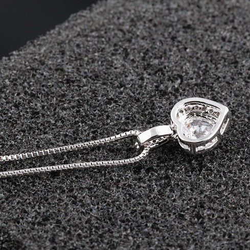 Heart Crystal Pendant Silver Necklace