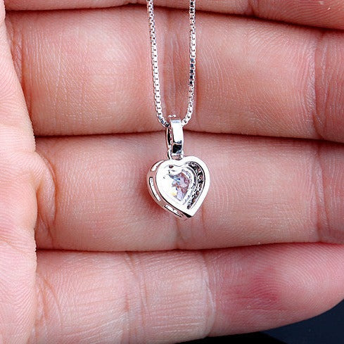 Heart Crystal Pendant Silver Necklace