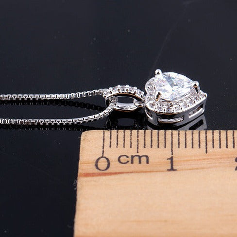 Heart Crystal Pendant Silver Necklace