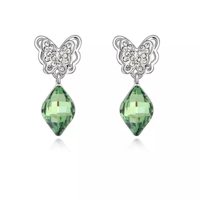 Green Crystal Butterfly Earrings