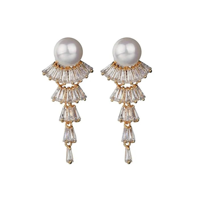 Pearl Dangle Fan Earrings