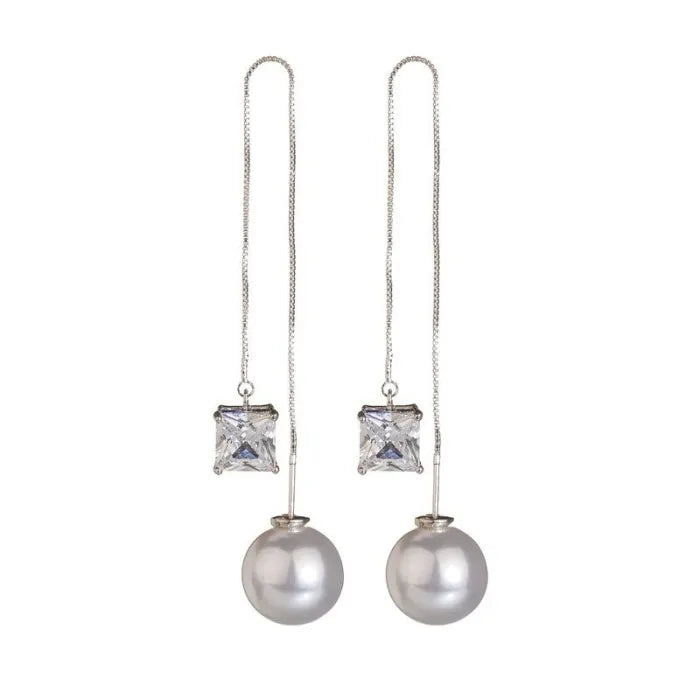 S925 Sterling Silver Square & Pearl Pendant Earrings