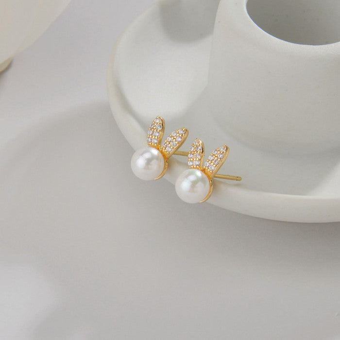 Rabbit Zircon Pearl Earrings