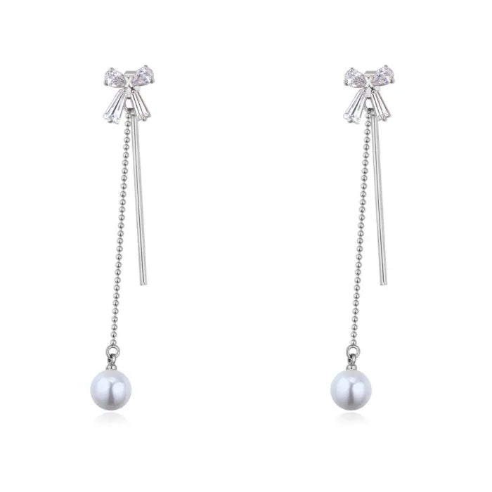 Bow Earrings Pearl Pendant