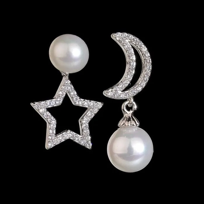 Moon & Star Pearl  Drop Earrings