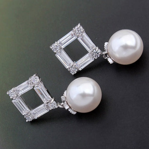 Amari Crystal Square & Pearl Earrings