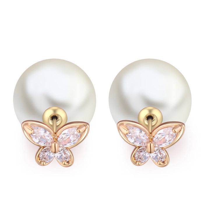 Crystal Butterfly & White Pearl Earrings