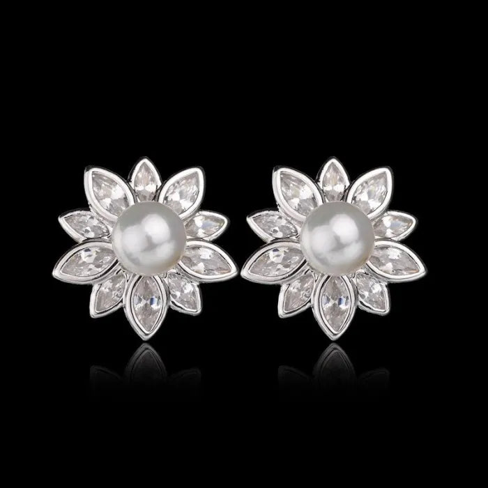 925 Sterling Silver Cinderella Flower & Pearl Earrings