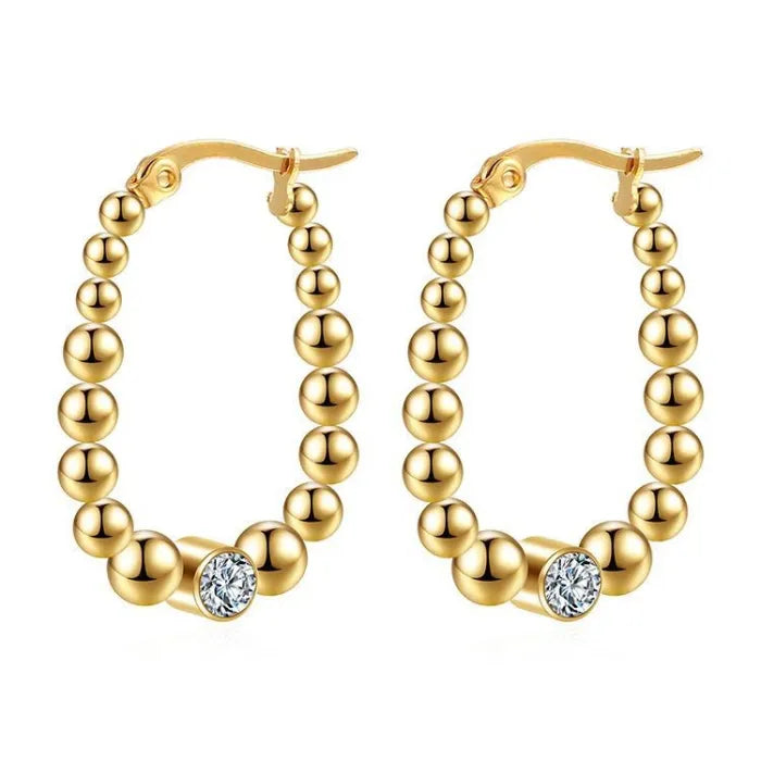 Stainless Steel Beads Hoop Earrings