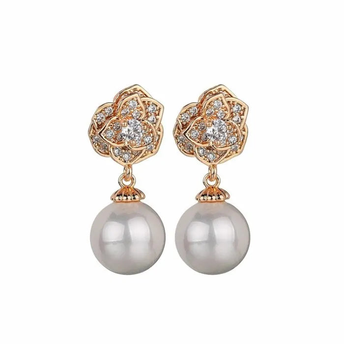 Rose Sterling Silver Pearl Earrings