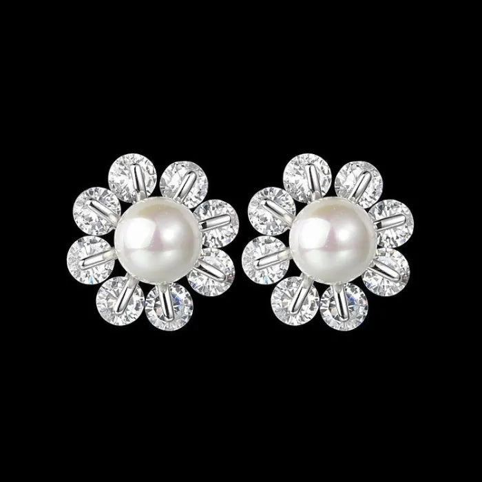 925 Sterling Silver Crystal & Pearl Flower