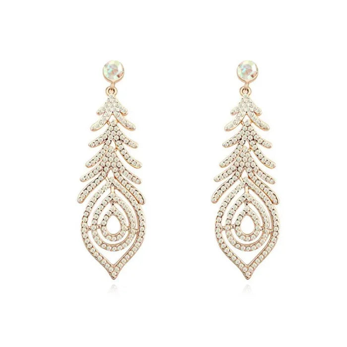 White Crystal Feather Earrings