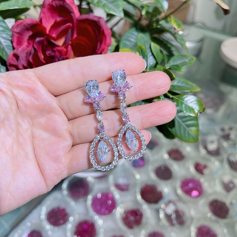 Exquisite AAA pink zircon crystal statement earrings