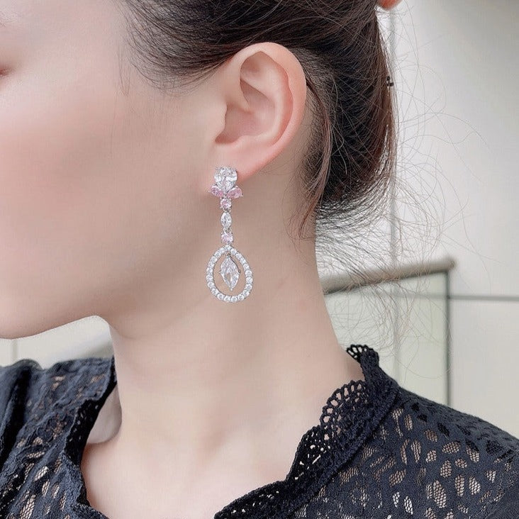 Exquisite AAA pink zircon crystal statement earrings