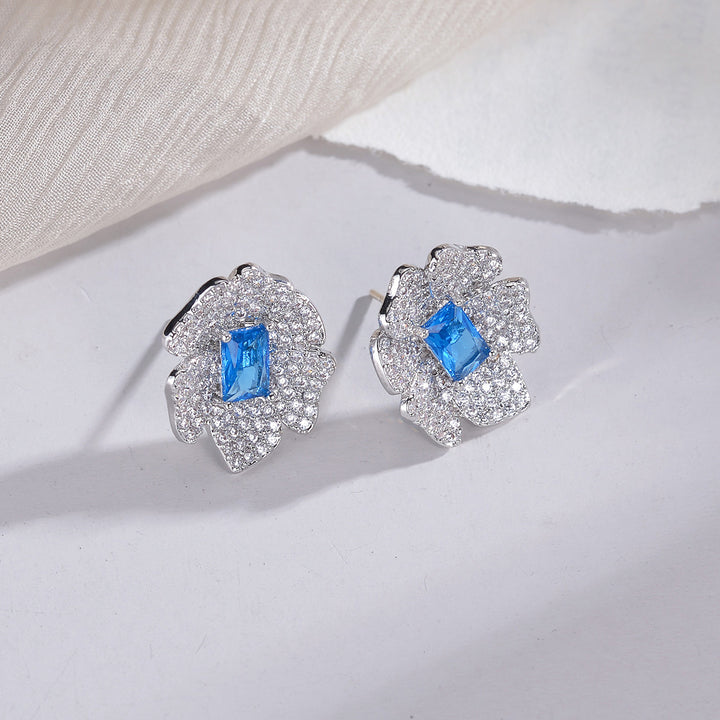 925 Sterling Silver Crystal Flower Earrings