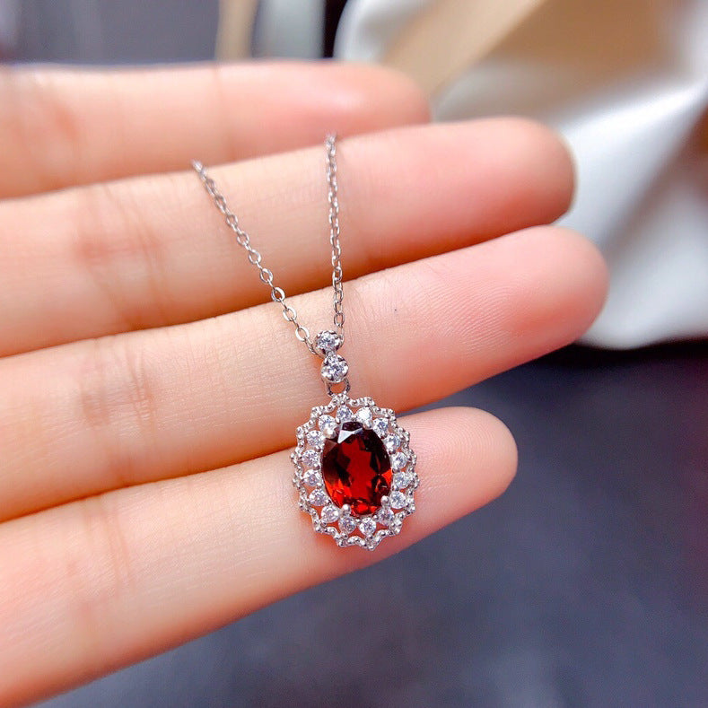 Red Crystal Pendant Silver Necklace