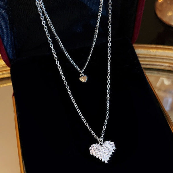Double layer heart crystal necklace
