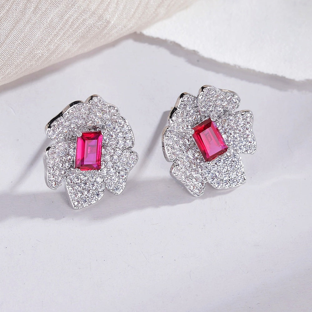 925 Sterling Silver Crystal Flower Earrings