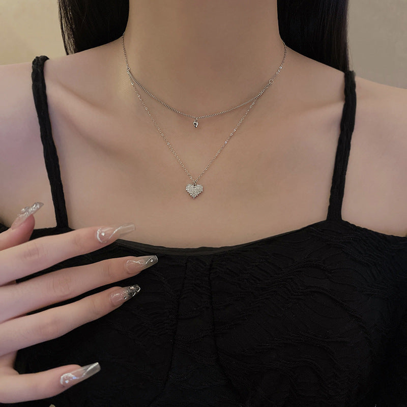 Double layer heart crystal necklace