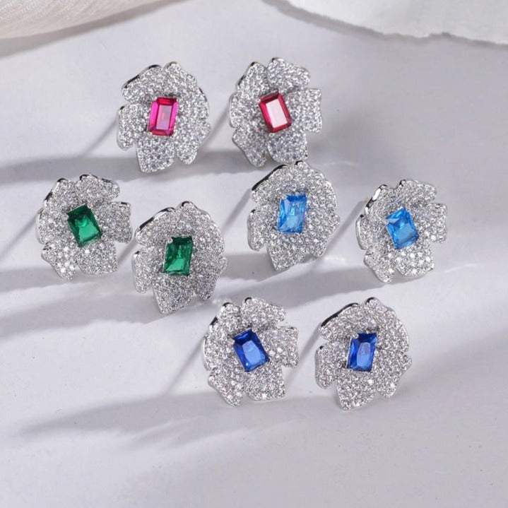 925 Sterling Silver Crystal Flower Earrings