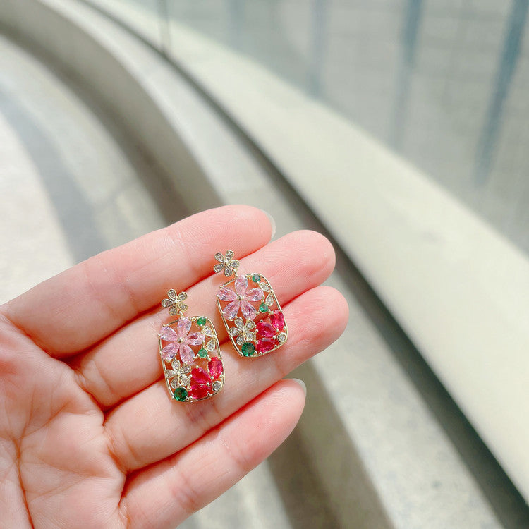 925 Sterling Silver Geometric Flower Earrings