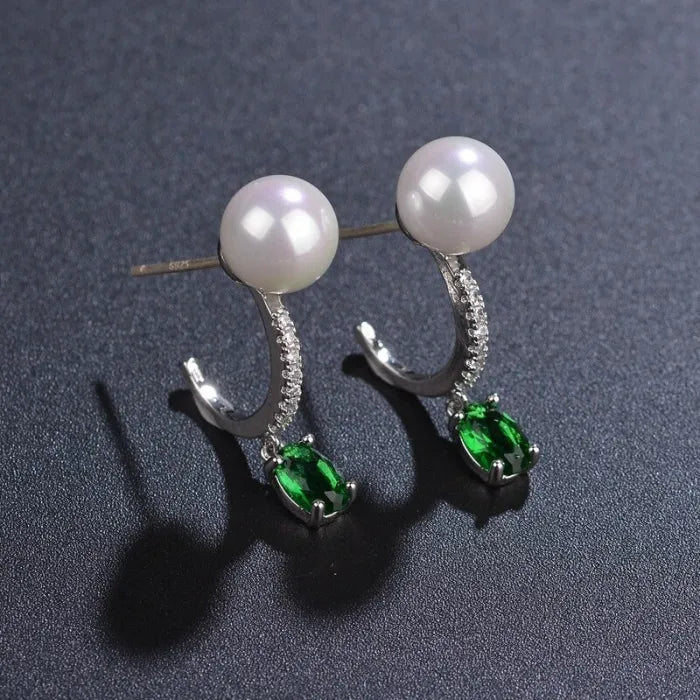 Green Oval Crystal Pendant Earrings