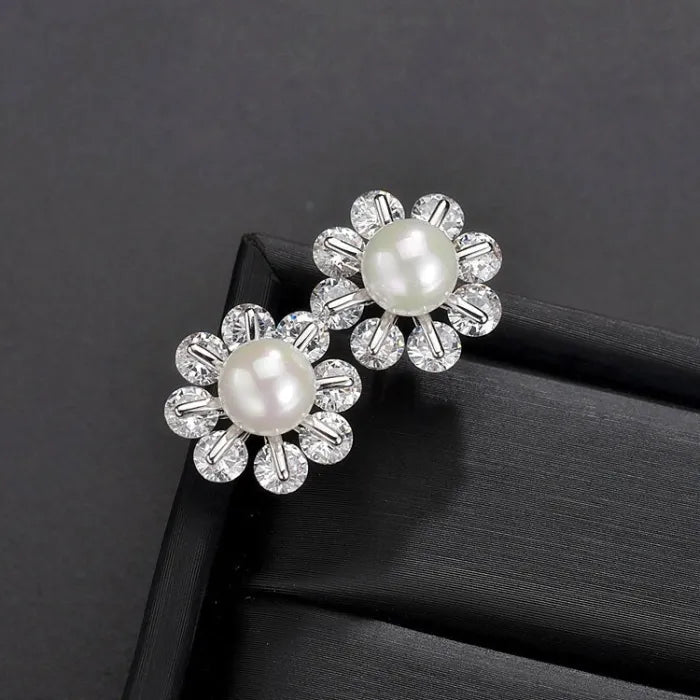 925 Sterling Silver Crystal & Pearl Flower