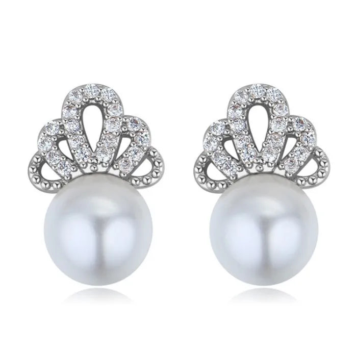 925 Sterling Silver Crown Pearl Stud Earrings