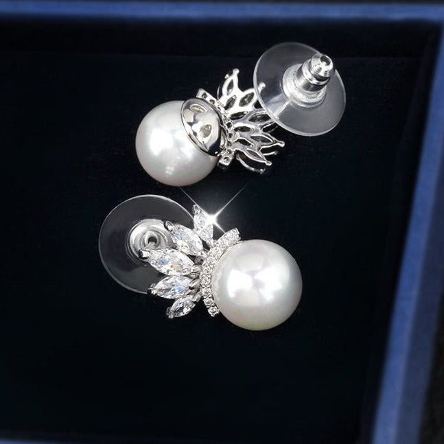 Crystal Tiara Pearl Earrings