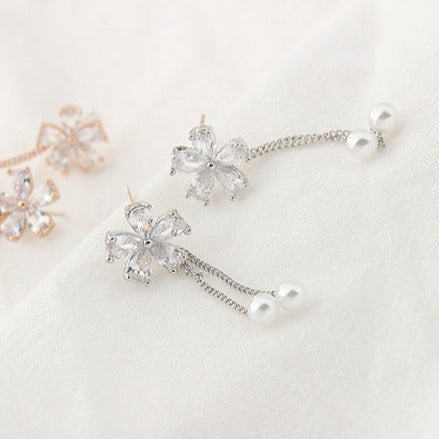 Flower Earrings Pearl Pendant