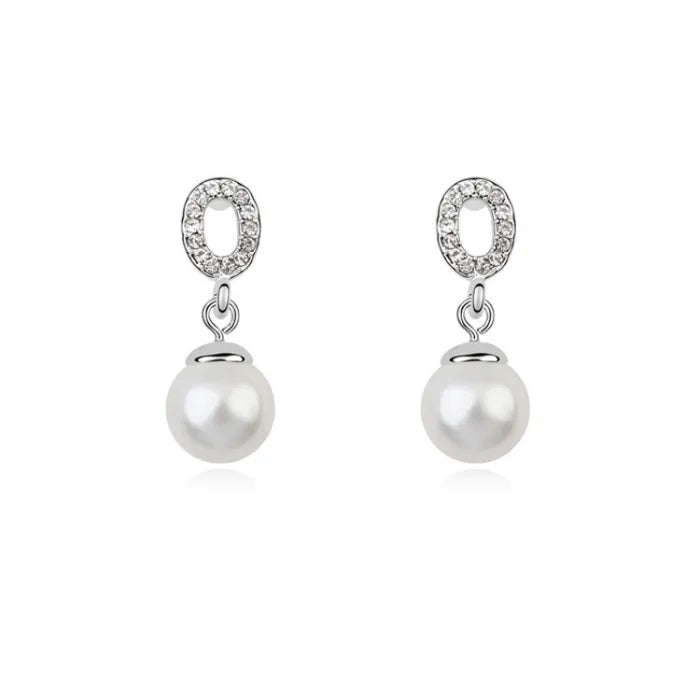 Austrian Crystal and Pearl Dangling Earrings