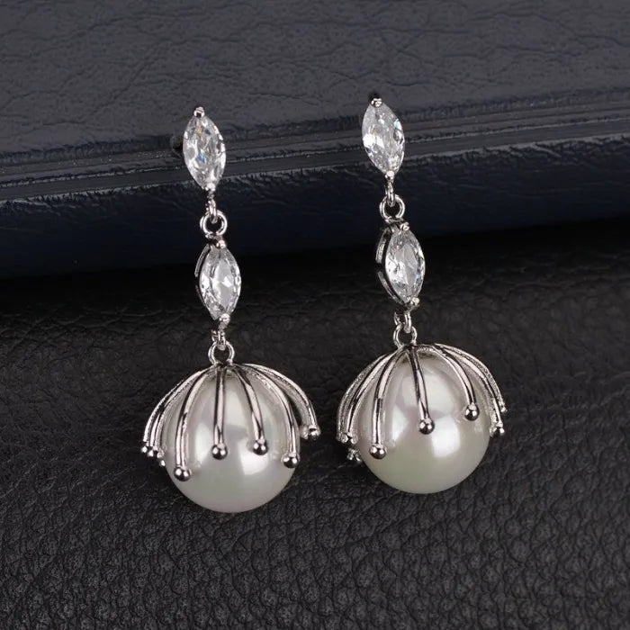925 Sterling Silver Pearl Pendant Earrings