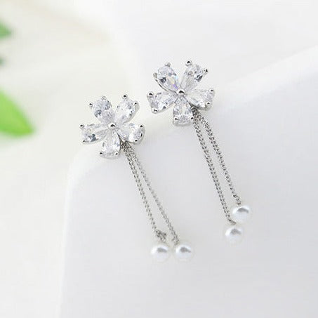 Flower Earrings Pearl Pendant