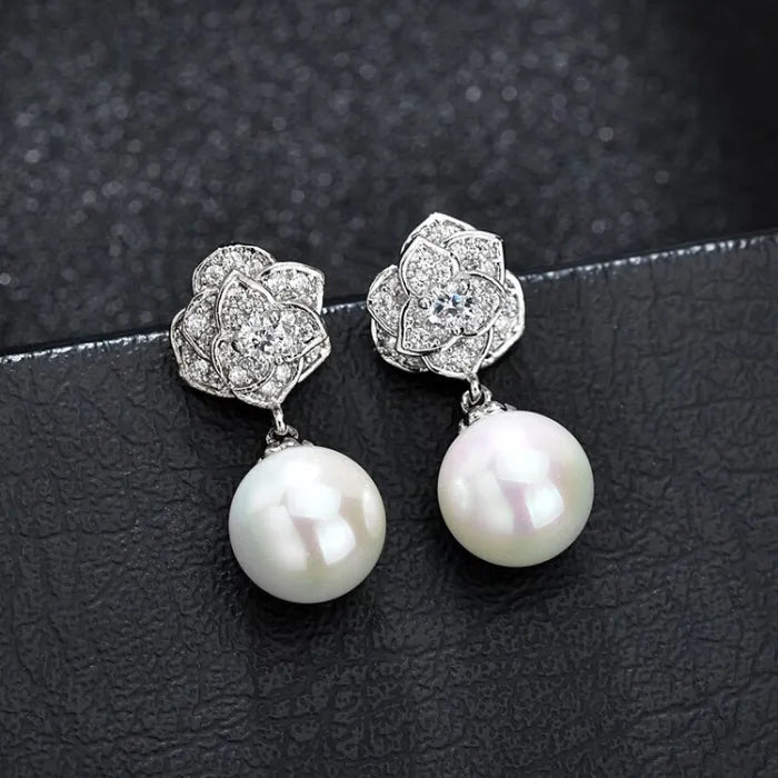 Rose Sterling Silver Pearl Earrings