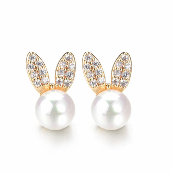 Rabbit Zircon Pearl Earrings