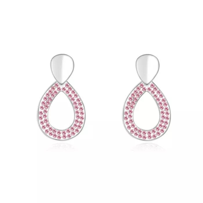 Tear-drop earrings with pink crystal layers
