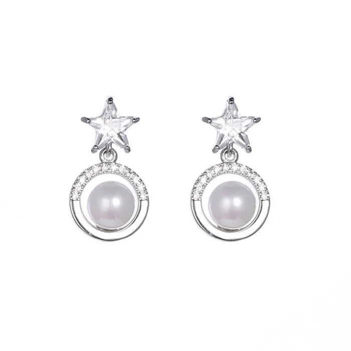 Pearl & Zirconia Star Earrings
