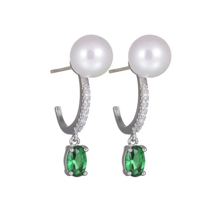 Green Oval Crystal Pendant Earrings