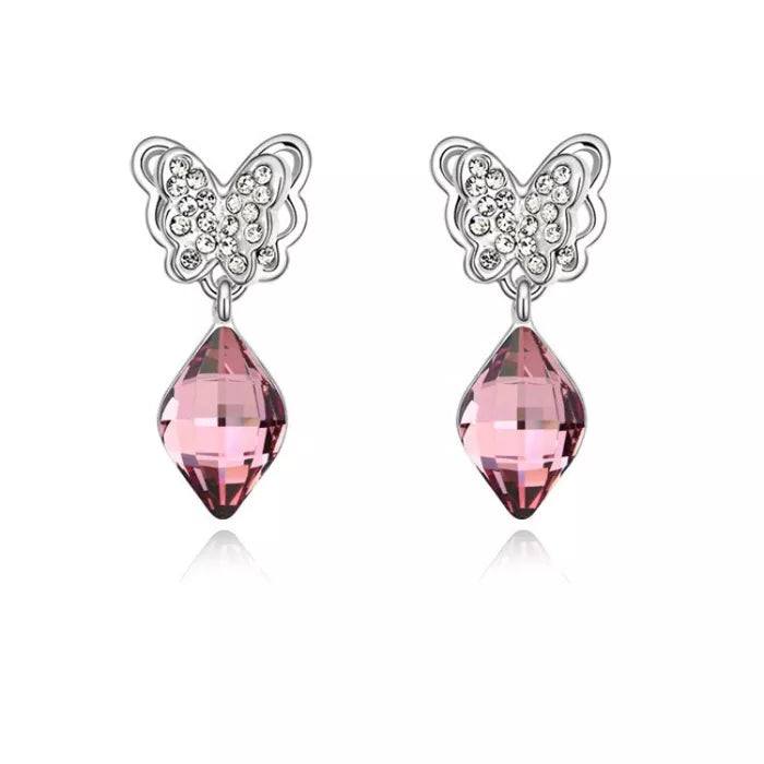 Pink Crystal Butterfly Earrings